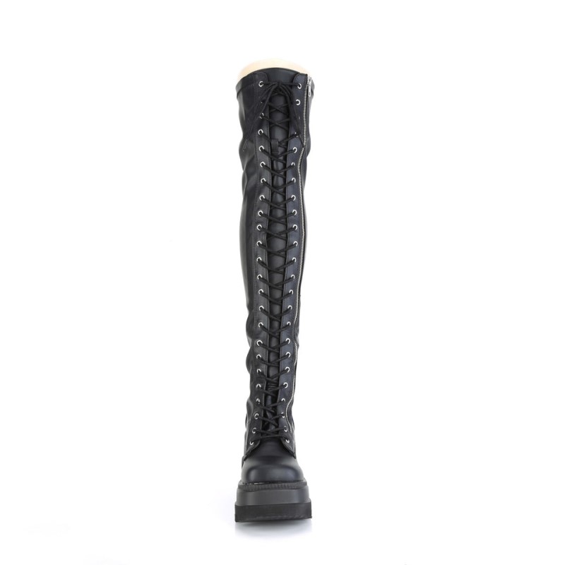 Demonia Shaker 374 - Platform Lace Up Stretch Women Over-The-Knee Boots Black USA | NN9-85568T4