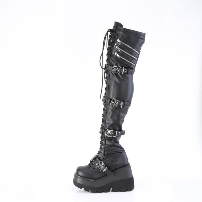 Demonia Shaker 420 - Platform Lace Up Stretch Women Over-The-Knee Boots Black USA | GW5-36323I2