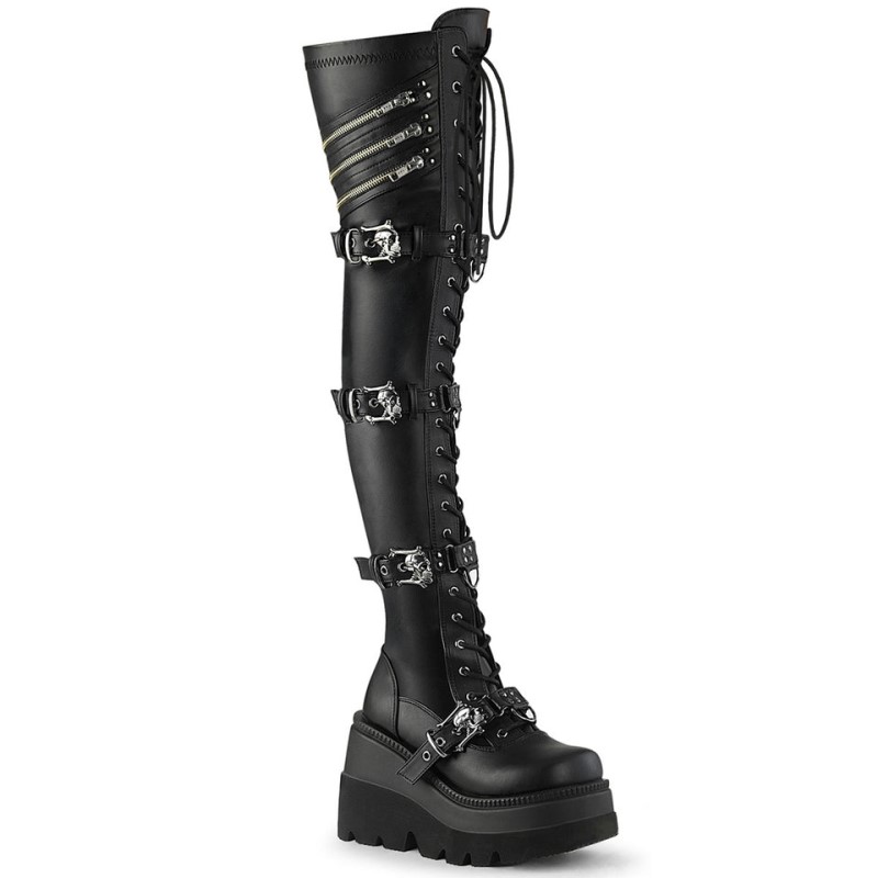 Demonia Shaker 420 - Platform Lace Up Stretch Women Over-The-Knee Boots Black USA | GW5-36323I2