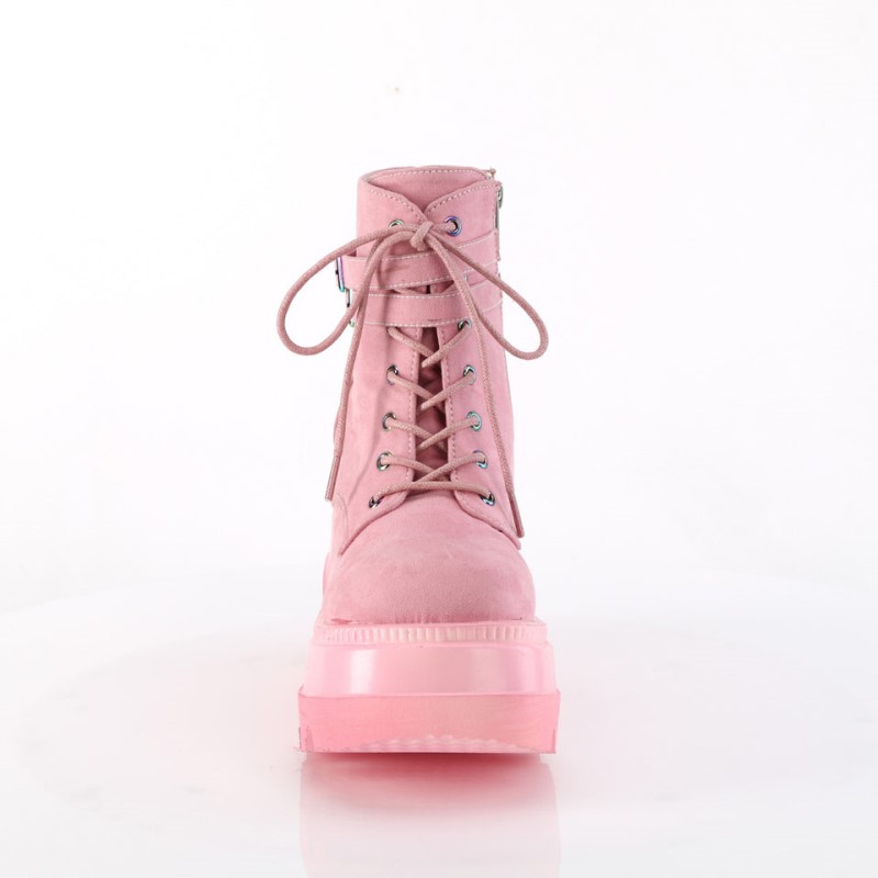 Demonia Shaker 52 - Wedge Platform Lace Up Women Ankle Boots Pink USA | DJ3-47764L6