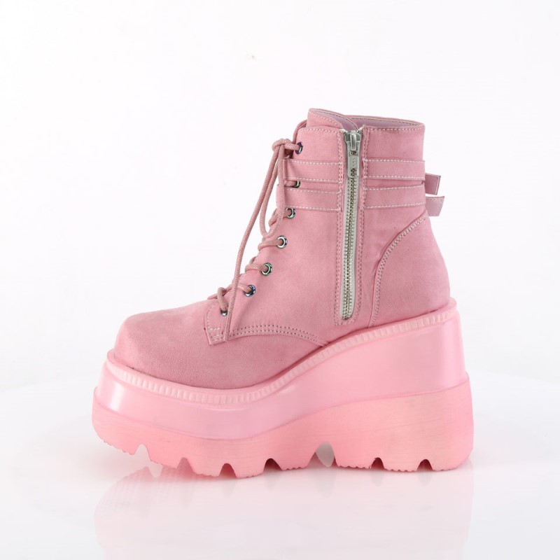 Demonia Shaker 52 - Wedge Platform Lace Up Women Ankle Boots Pink USA | DJ3-47764L6