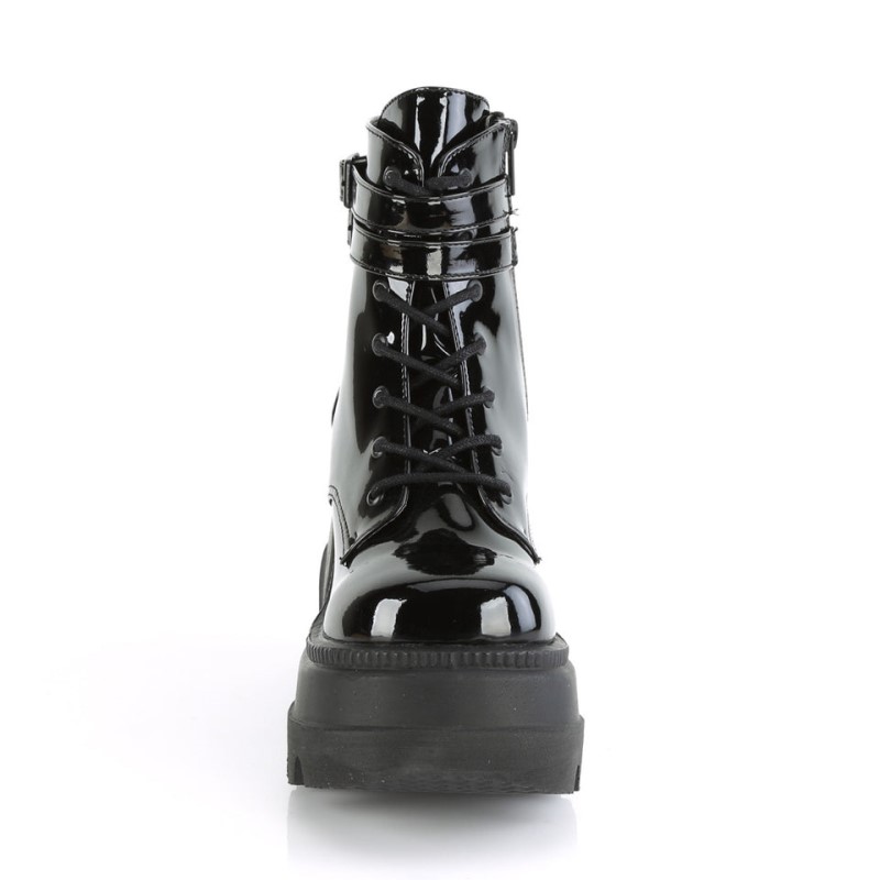 Demonia Shaker 52 - Wedge Platform Lace Up Women Ankle Boots Black USA | CW8-60546T6