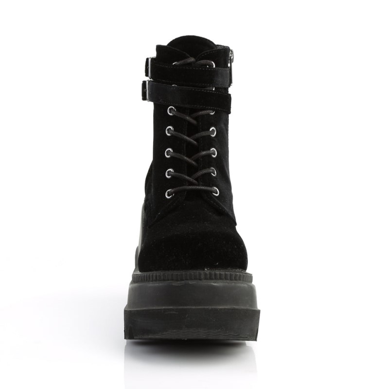 Demonia Shaker 52 - Wedge Platform Lace Up Women Ankle Boots Black / Black USA | WR4-25502R1