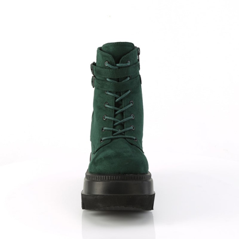 Demonia Shaker 52 - Wedge Platform Lace Up Women Ankle Boots Green USA | GL2-04670S1