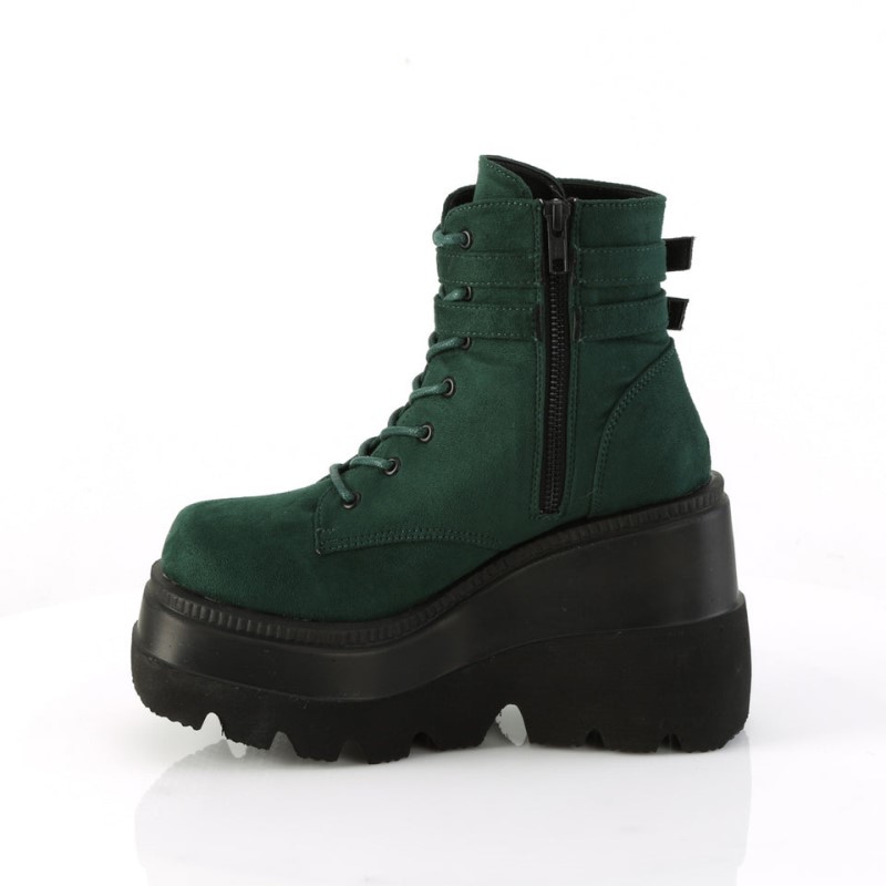 Demonia Shaker 52 - Wedge Platform Lace Up Women Ankle Boots Green USA | GL2-04670S1