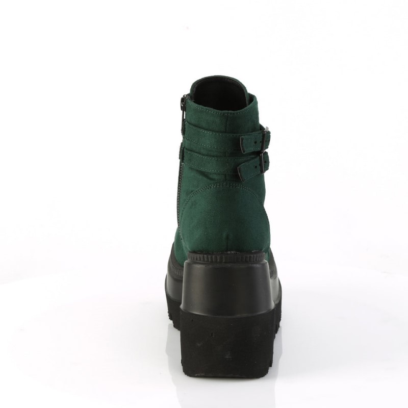 Demonia Shaker 52 - Wedge Platform Lace Up Women Ankle Boots Green USA | GL2-04670S1