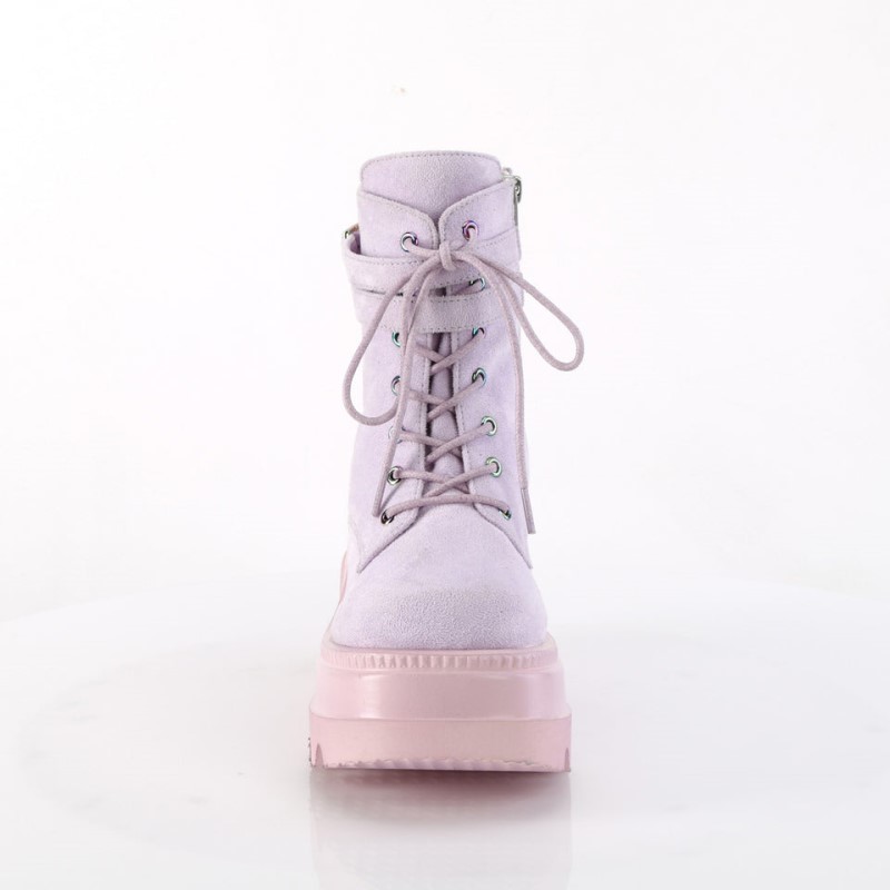 Demonia Shaker 52 - Wedge Platform Lace Up Women Ankle Boots Lavender USA | FH6-54385K4