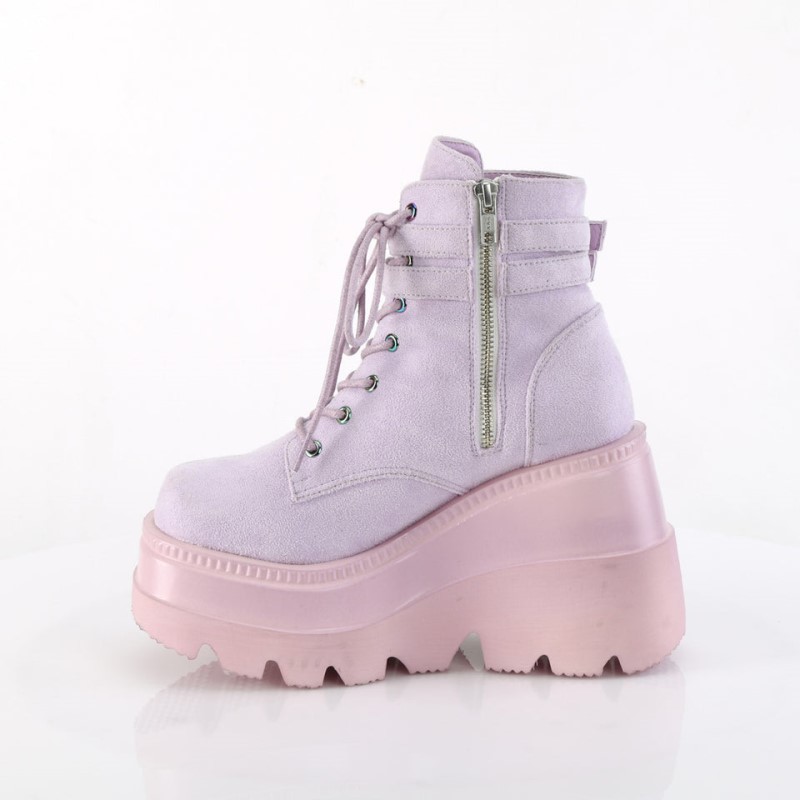 Demonia Shaker 52 - Wedge Platform Lace Up Women Ankle Boots Lavender USA | FH6-54385K4