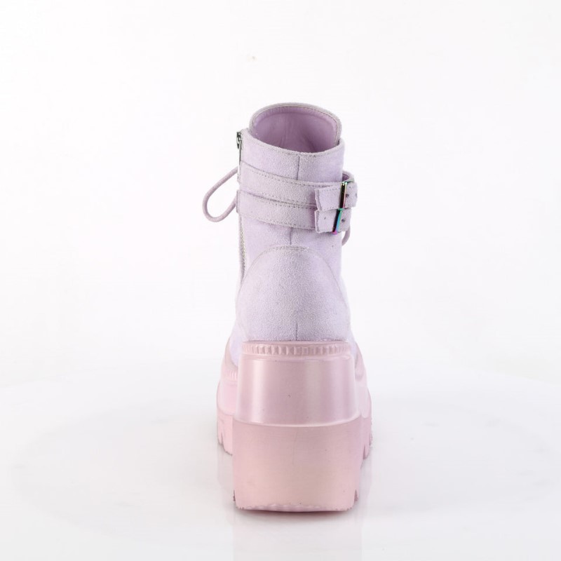 Demonia Shaker 52 - Wedge Platform Lace Up Women Ankle Boots Lavender USA | FH6-54385K4