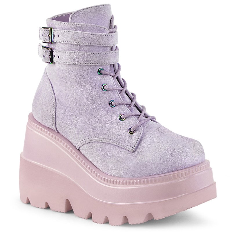 Demonia Shaker 52 - Wedge Platform Lace Up Women Ankle Boots Lavender USA | FH6-54385K4