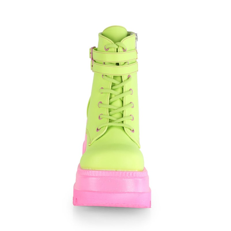 Demonia Shaker 52 - Wedge UV Blacklight Reactive Platform Lace Up Women Ankle Boots Light Green / Pink USA | AW2-43944Z2