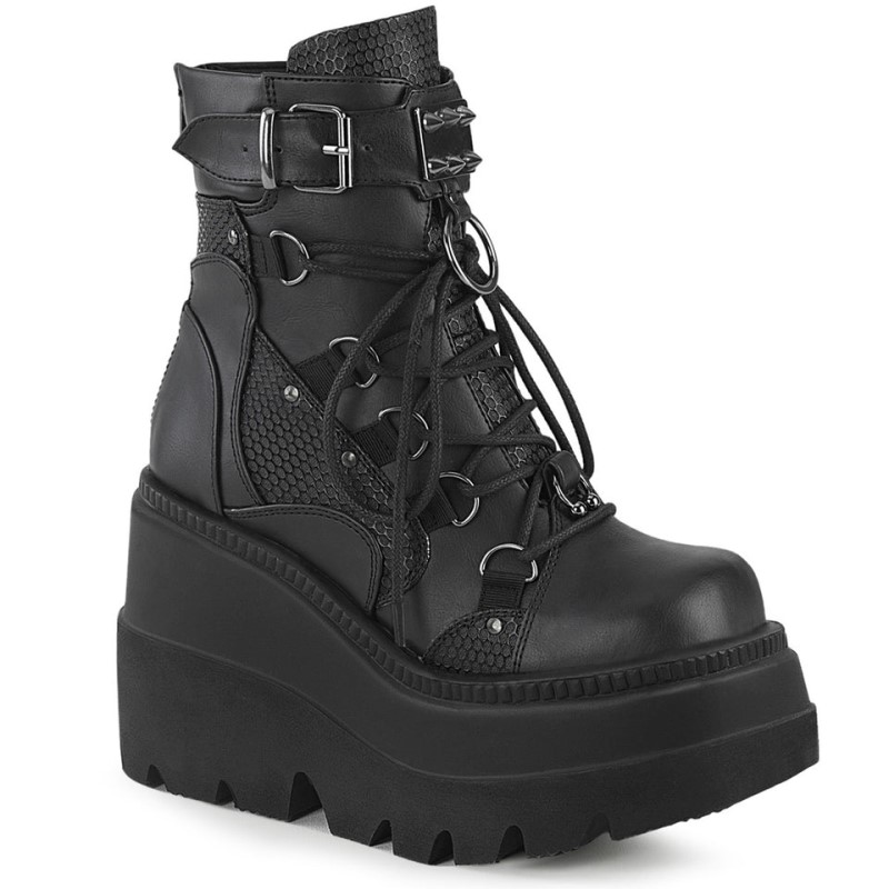 Demonia Shaker 60 - Wedge Platform Lace Up Women Ankle Boots Black USA | UD6-43804W2