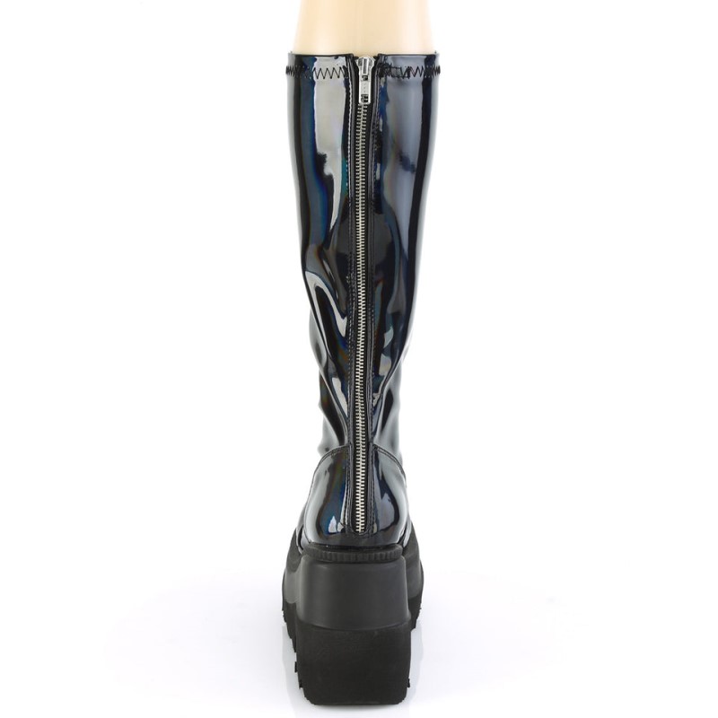 Demonia Shaker 65 - Wedge Platform Stretch Women Knee-High Boots Black USA | MR7-59045A5