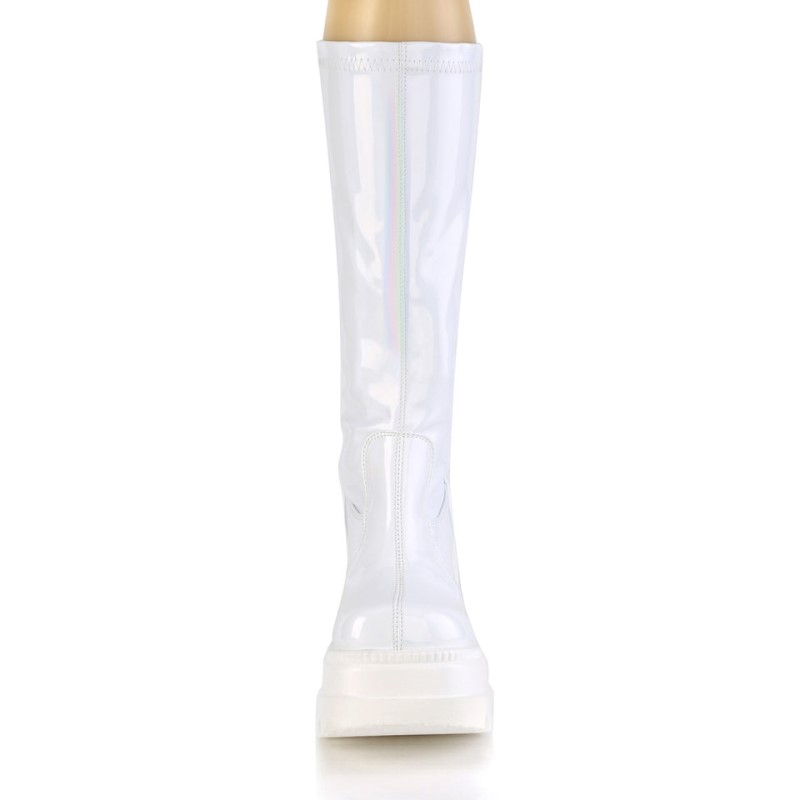 Demonia Shaker 65 - Wedge Platform Stretch Women Knee-High Boots White USA | TA7-35343K6