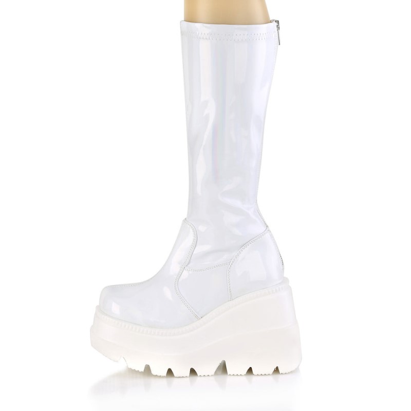 Demonia Shaker 65 - Wedge Platform Stretch Women Knee-High Boots White USA | TA7-35343K6