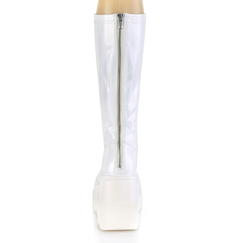 Demonia Shaker 65 - Wedge Platform Stretch Women Knee-High Boots White USA | TA7-35343K6