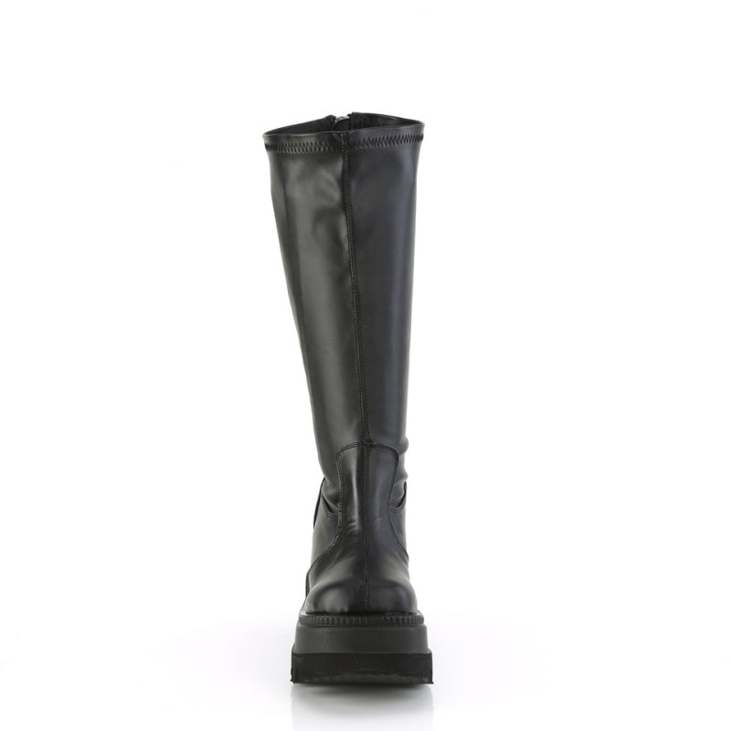 Demonia Shaker 65wc - Platform Stretch Wide Calf Women Knee-High Boots Black USA | HJ8-82118B1