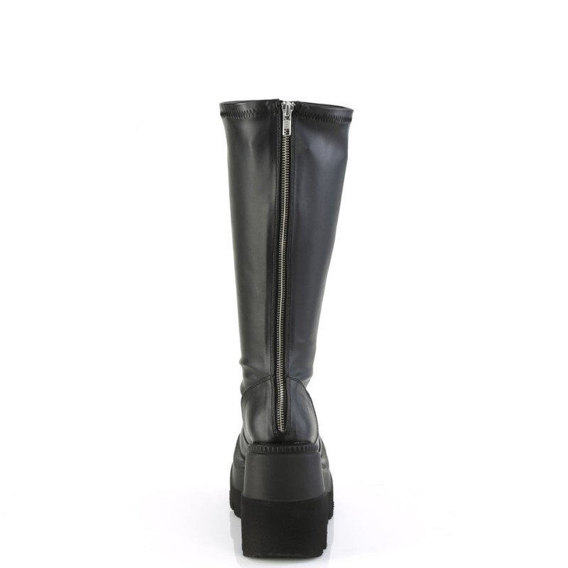 Demonia Shaker 65wc - Platform Stretch Wide Calf Women Knee-High Boots Black USA | HJ8-82118B1