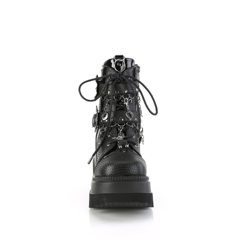 Demonia Shaker 66 - Wedge Platform Lace Up Women Ankle Boots Black USA | MR3-49154B5