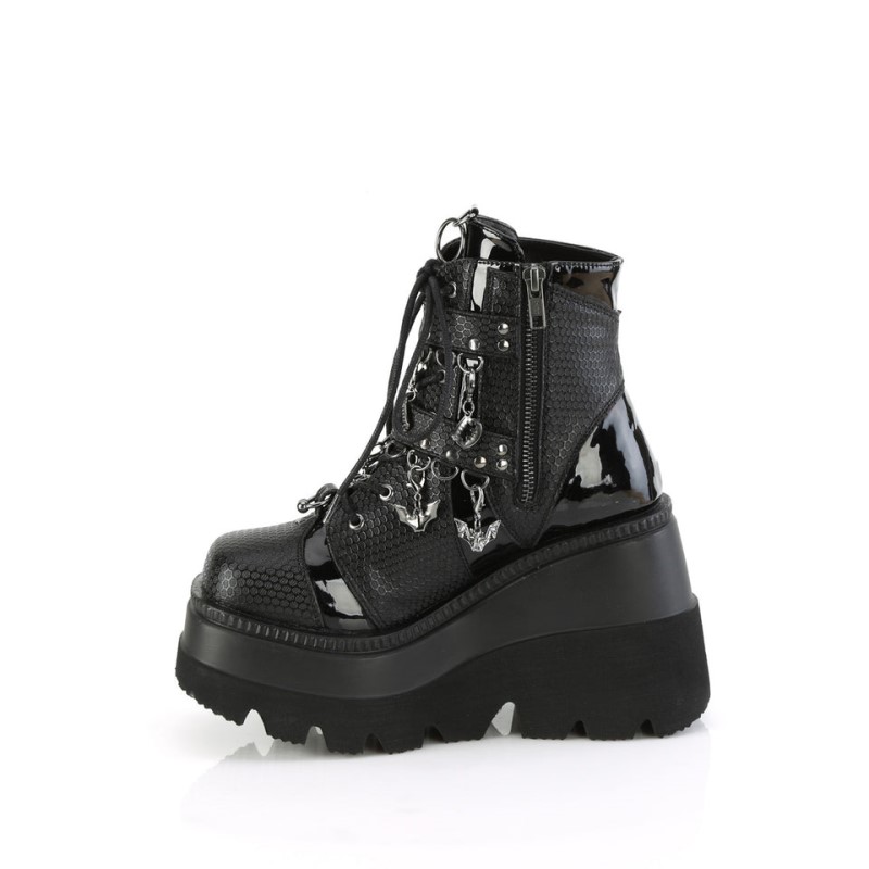 Demonia Shaker 66 - Wedge Platform Lace Up Women Ankle Boots Black USA | MR3-49154B5