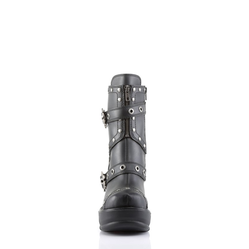 Demonia Sinister 201 - Chromed Heel Molded Platform Multi Strap Studded Women Ankle Boots Black USA | DQ7-39473P8