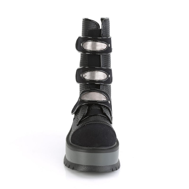 Demonia Slacker 101 - Platform Lace Up Women Mid-Calf Boots Black USA | LV0-27872P9