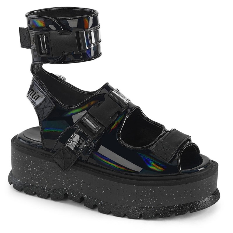 Demonia Slacker 15b - Platform Ankle Cuff Women Sandals Black USA | SY7-17651R2