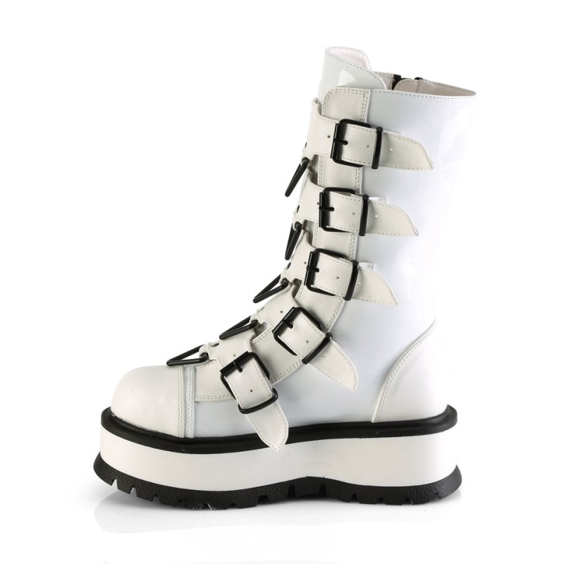 Demonia Slacker 160 - Platform Lace Up Women Mid-Calf Boots White USA | MJ3-92699K2