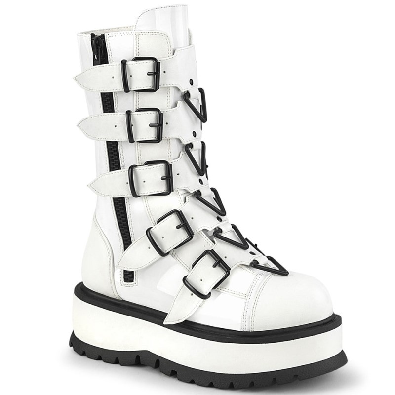 Demonia Slacker 160 - Platform Lace Up Women Mid-Calf Boots White USA | MJ3-92699K2