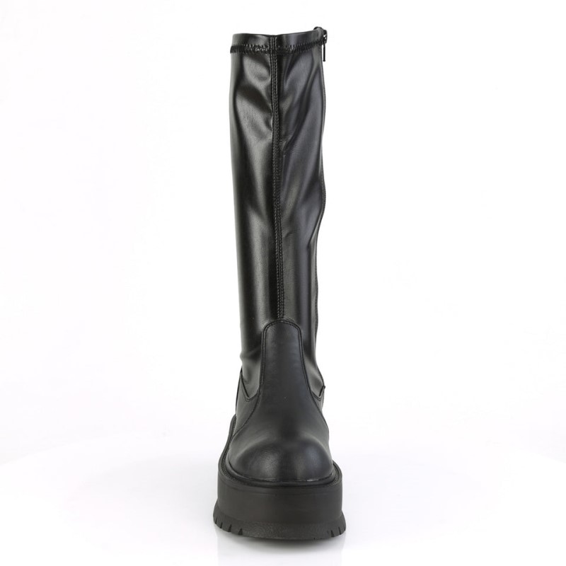 Demonia Slacker 200 - Platform Stretch Women Knee-High Boots Black USA | HF0-97259V3