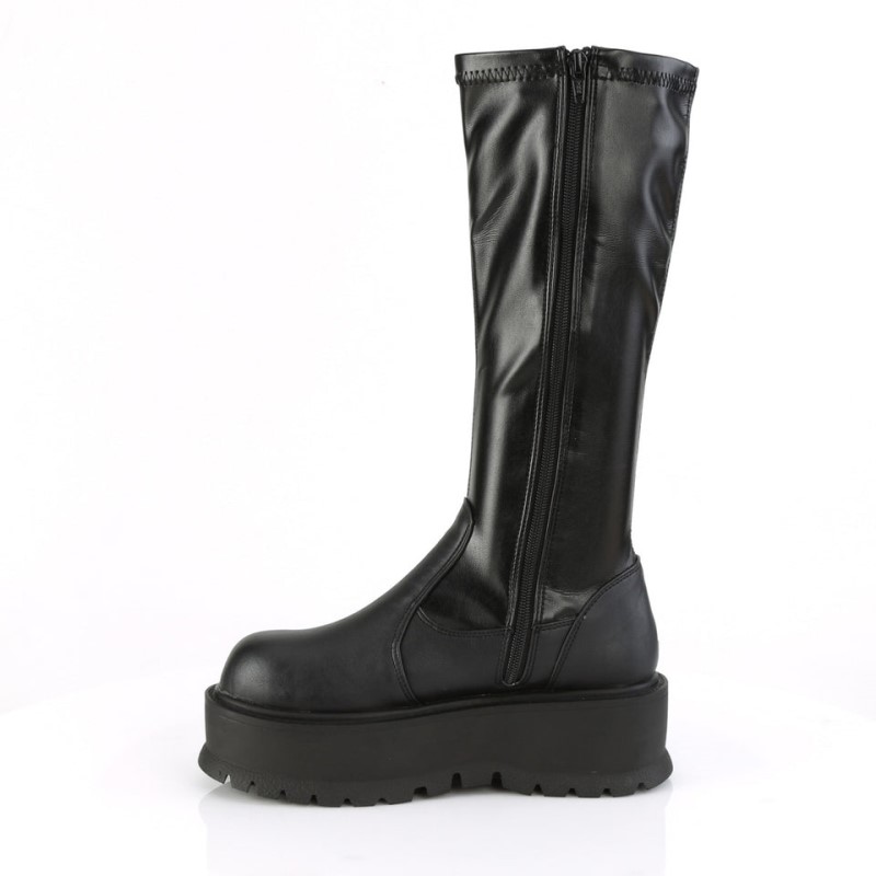 Demonia Slacker 200 - Platform Stretch Women Knee-High Boots Black USA | HF0-97259V3