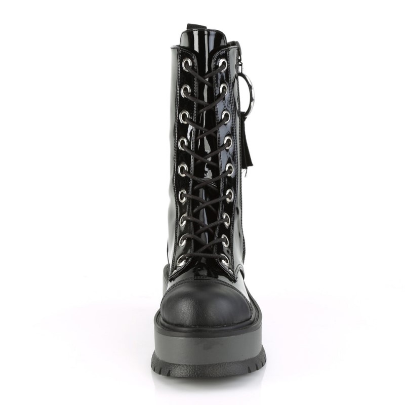 Demonia Slacker 220 - Platform Lace Up Women Mid-Calf Boots Black USA | UY5-57285I4