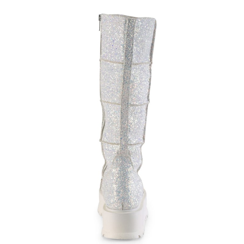 Demonia Slacker 230 - Platform UV Blacklight Reactive Women Knee-High Boots White Multicolor USA | XS4-86558E5