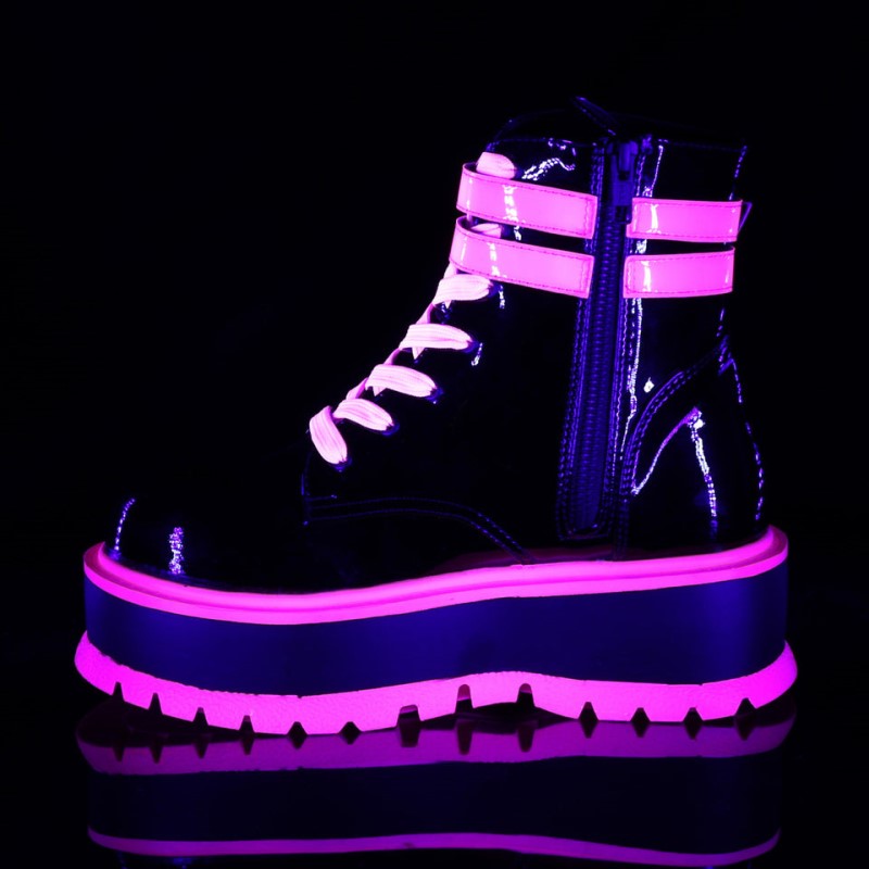 Demonia Slacker 52 - Platform Lace Up Women Ankle Boots Black / Pink USA | TA7-24692K3