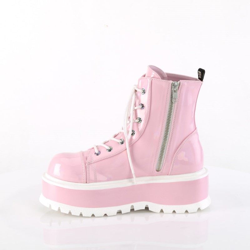 Demonia Slacker 55 - Platform Lace Up Women Ankle Boots Pink USA | XK1-64566W7