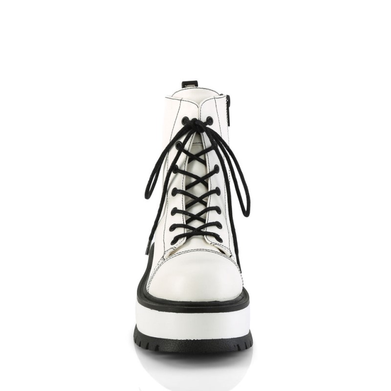 Demonia Slacker 55 - Platform Lace Up Women Ankle Boots White USA | VT6-04230R6