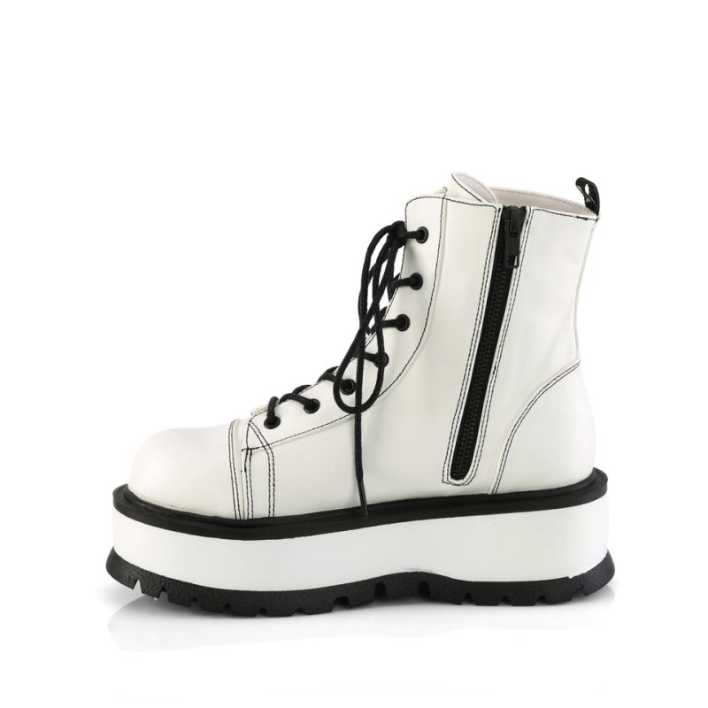 Demonia Slacker 55 - Platform Lace Up Women Ankle Boots White USA | VT6-04230R6