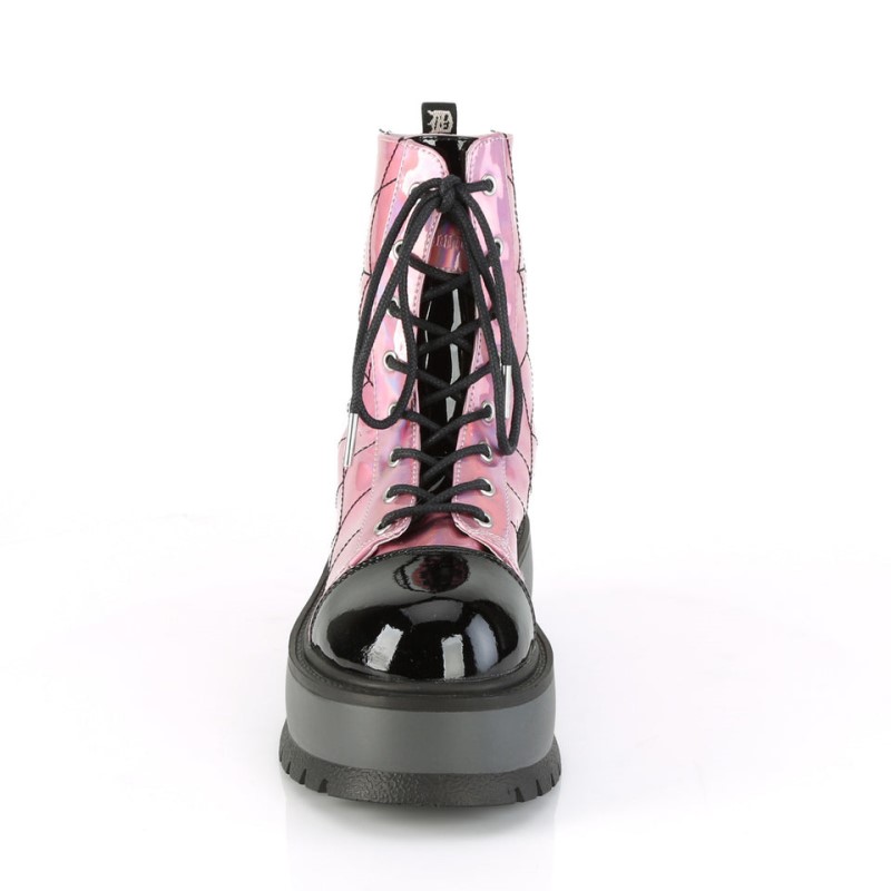 Demonia Slacker 88 - Platform Lace Up Women Ankle Boots Pink / Black USA | BO3-27342G9