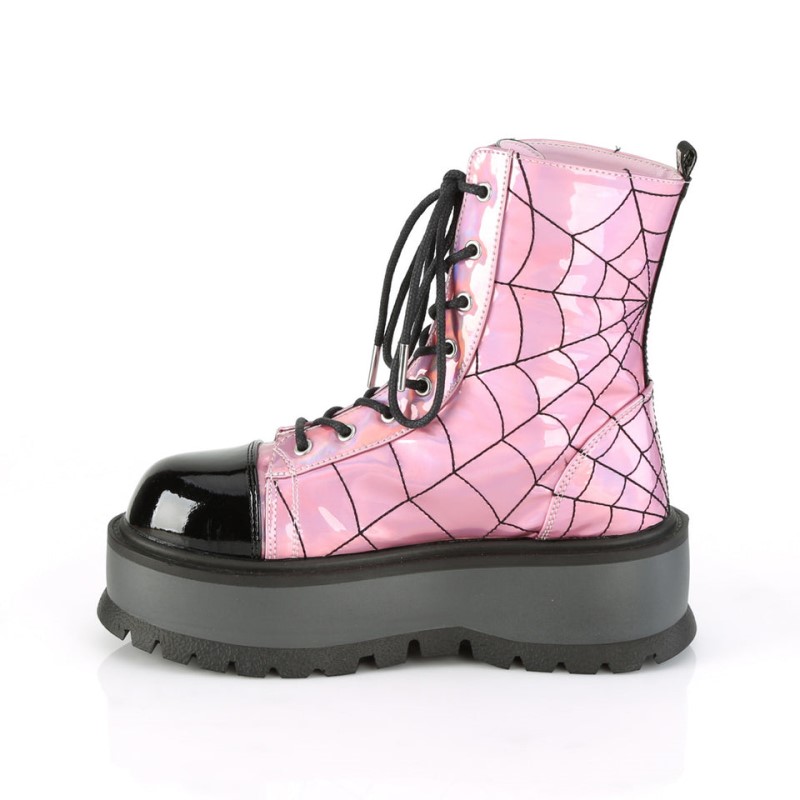 Demonia Slacker 88 - Platform Lace Up Women Ankle Boots Pink / Black USA | BO3-27342G9