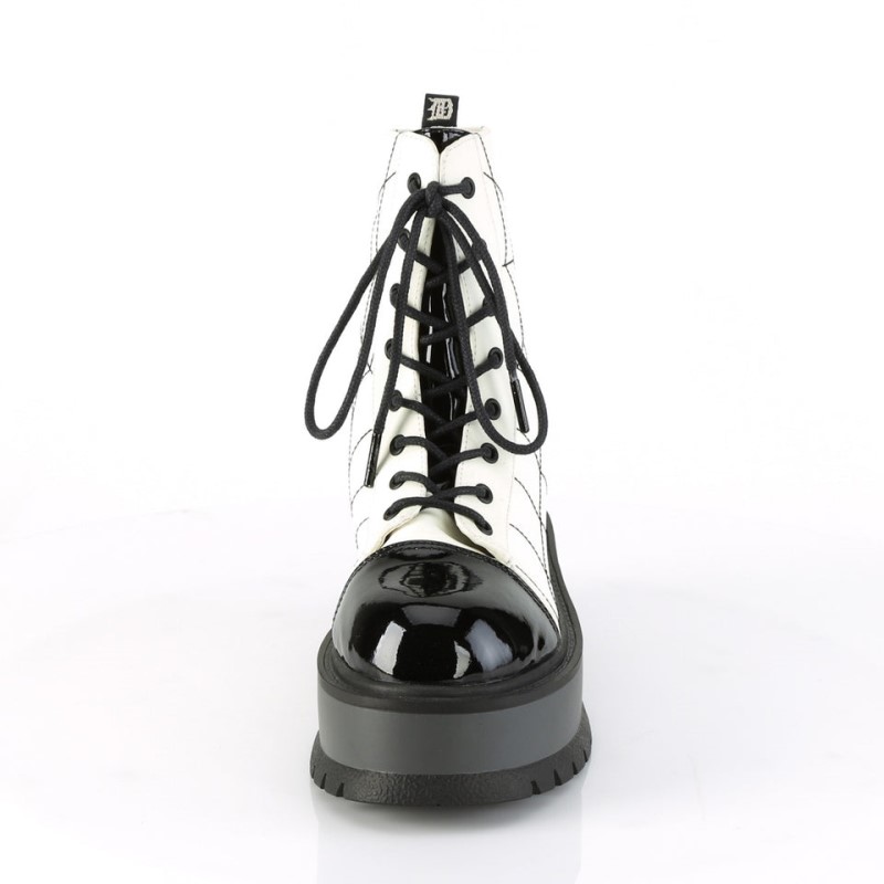 Demonia Slacker 88 - Platform Lace Up Women Ankle Boots White / Black USA | LX0-85808F4