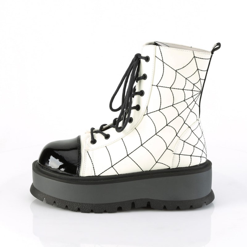 Demonia Slacker 88 - Platform Lace Up Women Ankle Boots White / Black USA | LX0-85808F4