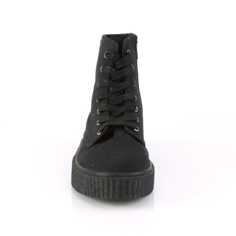 Demonia Sneeker 201 - Platform Rubber High Top Round Toe Lace Up Creeper Men Sneakers Black USA | YY6-51495G6