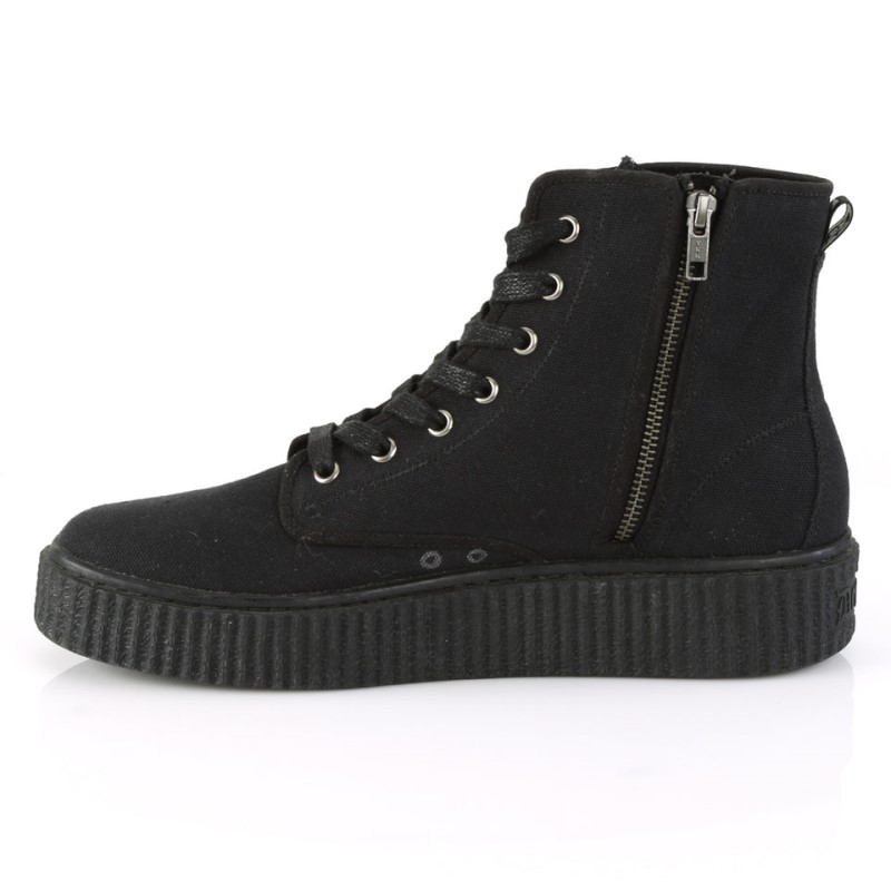 Demonia Sneeker 201 - Platform Rubber High Top Round Toe Lace Up Creeper Men Sneakers Black USA | YY6-51495G6