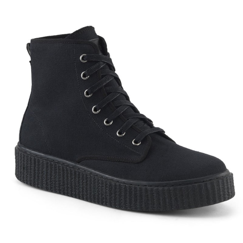 Demonia Sneeker 201 - Platform Rubber High Top Round Toe Lace Up Creeper Men Sneakers Black USA | YY6-51495G6