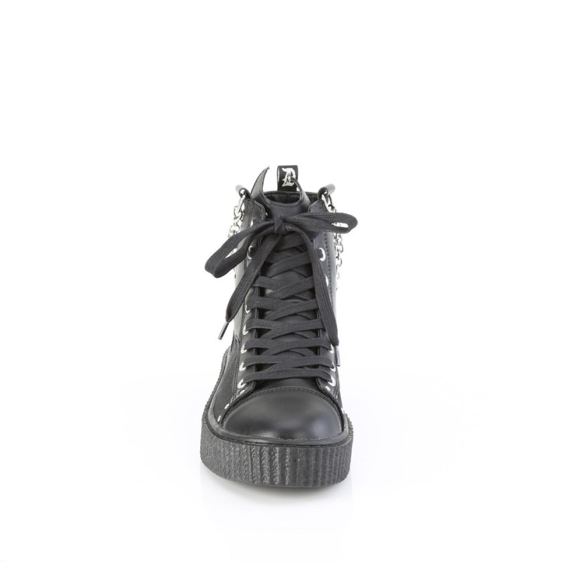 Demonia Sneeker 230 - Platform Rubber High Top Round Toe Lace Up Creeper Men Sneakers Black USA | NK0-39623I8