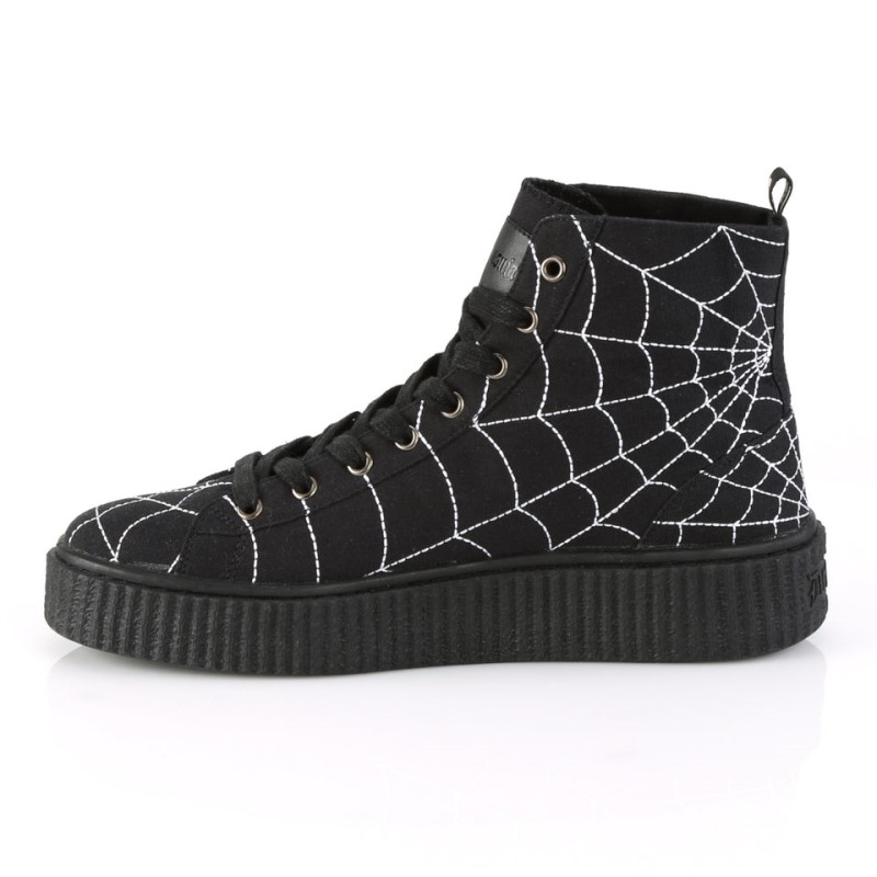 Demonia Sneeker 250 - Platform Rubber High Top Round Toe Lace Up Creeper Women Sneakers Black USA | RX2-71057K2