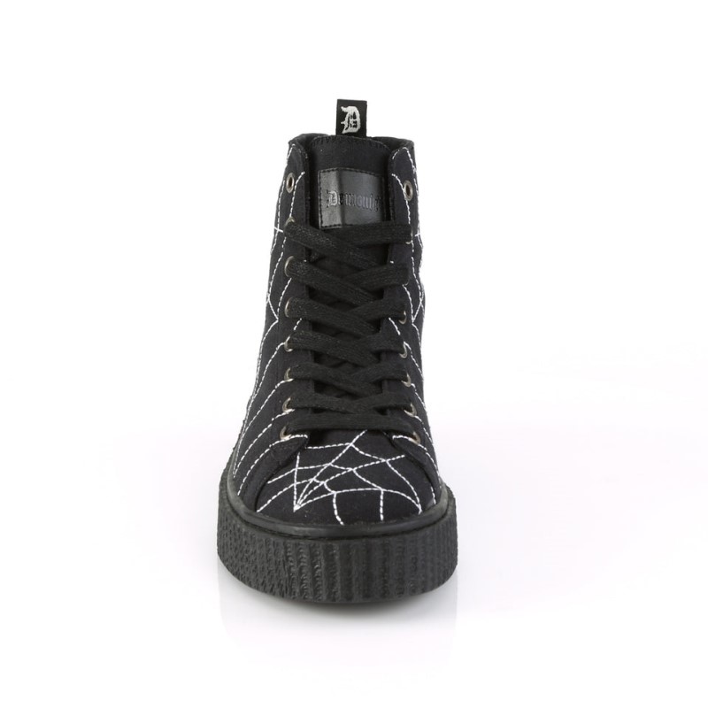 Demonia Sneeker 250 - Platform Rubber High Top Round Toe Lace Up Creeper Women Sneakers Black USA | RX2-71057K2