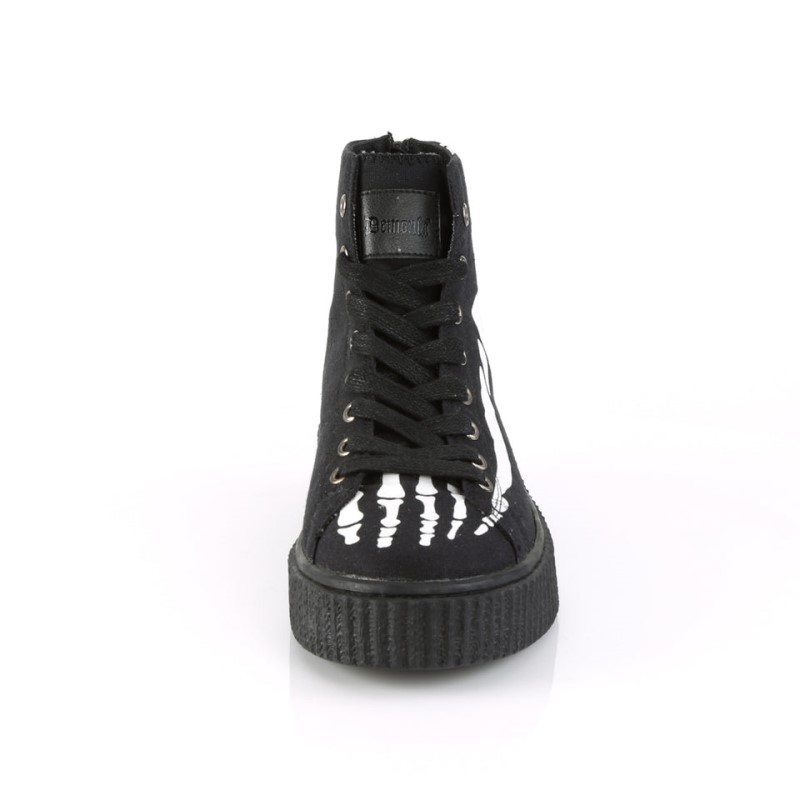 Demonia Sneeker 252 - Platform Rubber High Top Round Toe Lace Up Creeper Women Sneakers Black USA | AP3-91929V9