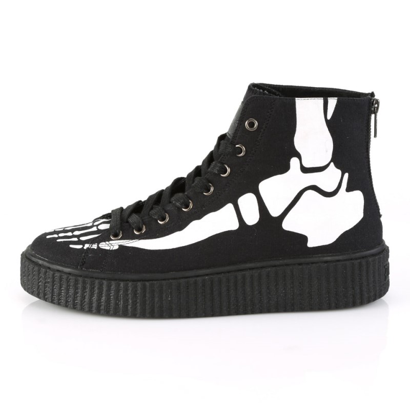 Demonia Sneeker 252 - Platform Rubber High Top Round Toe Lace Up Creeper Women Sneakers Black USA | AP3-91929V9