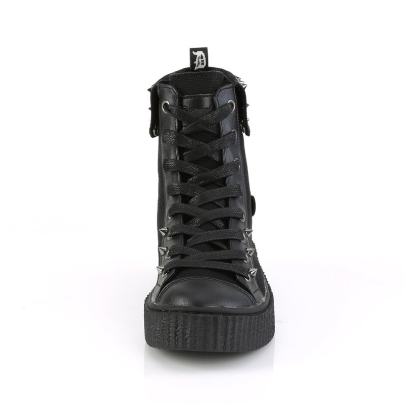 Demonia Sneeker 266 - Platform Rubber High Top Round Toe Lace Up Creeper Women Sneakers Black USA | PA0-06900R6